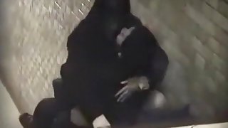 Voyeur tapes an asian girl fucking her bf on the stairs of a building